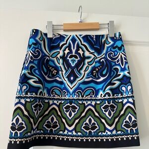 Zara Blue and Green Patterned mini satin Aline Skirt